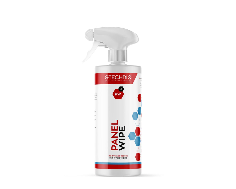 Gtechniq Panel Wipe bottle pour demonstrates fragrance-free prep for coating