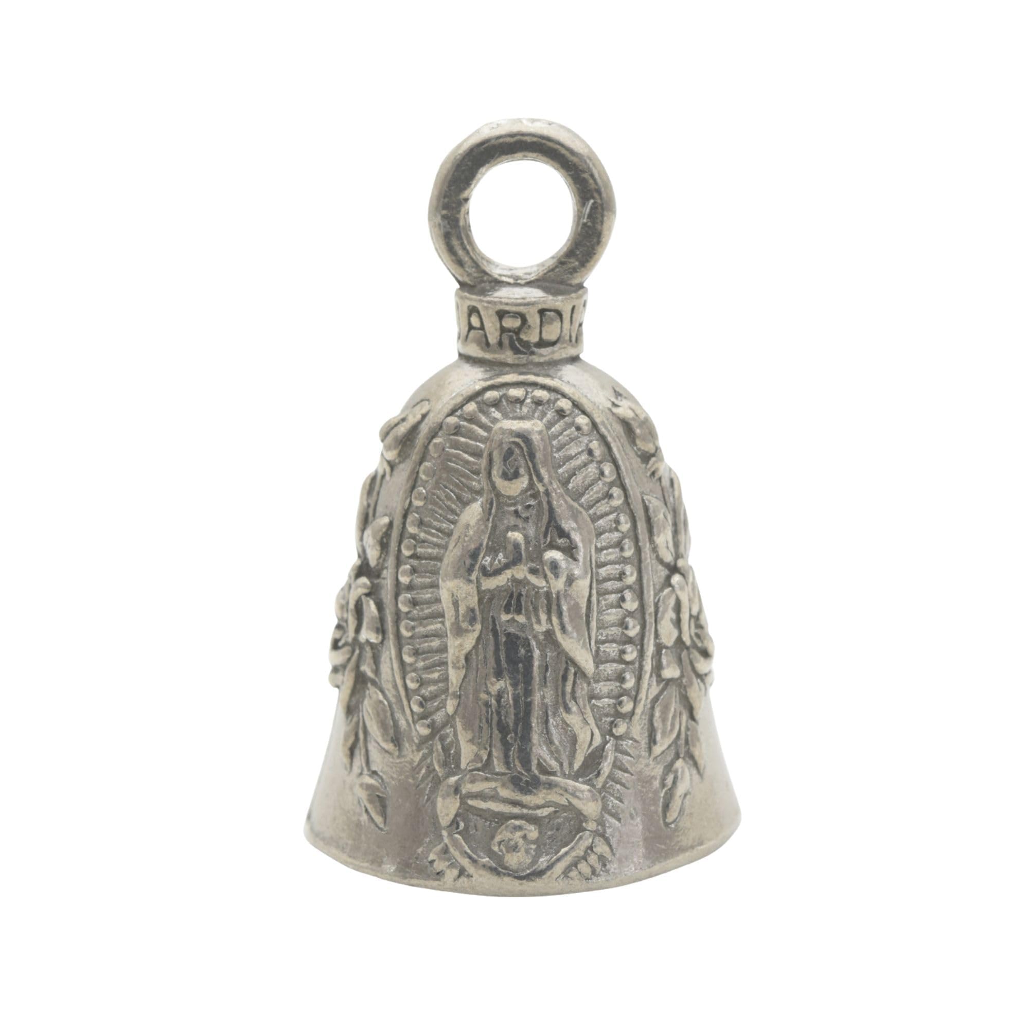 Guardian Bell Virgin Mary pewter close-up highlights craftsmanship