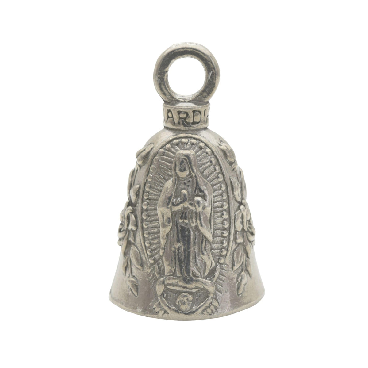 Guardian Bell Virgin Mary pewter close-up highlights craftsmanship