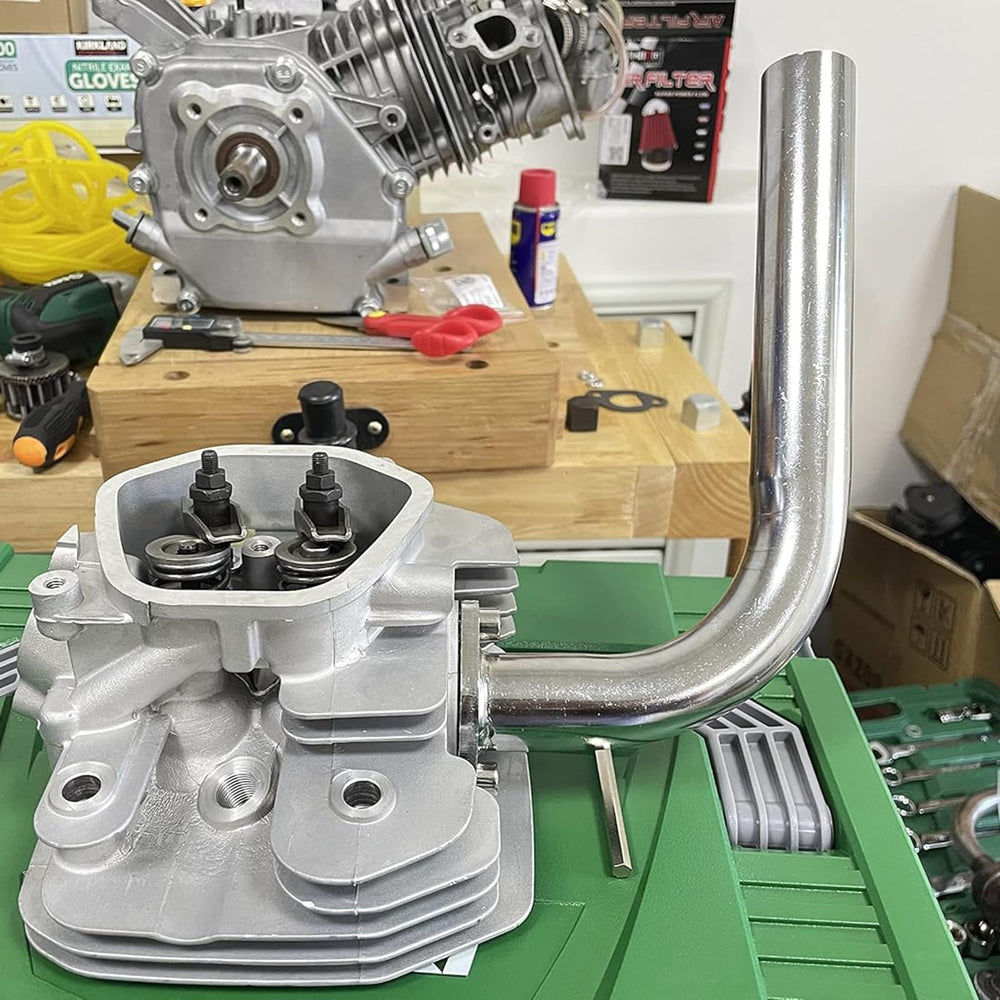 Gucididak exhaust header pipe installed on go-kart for easy upgrade.