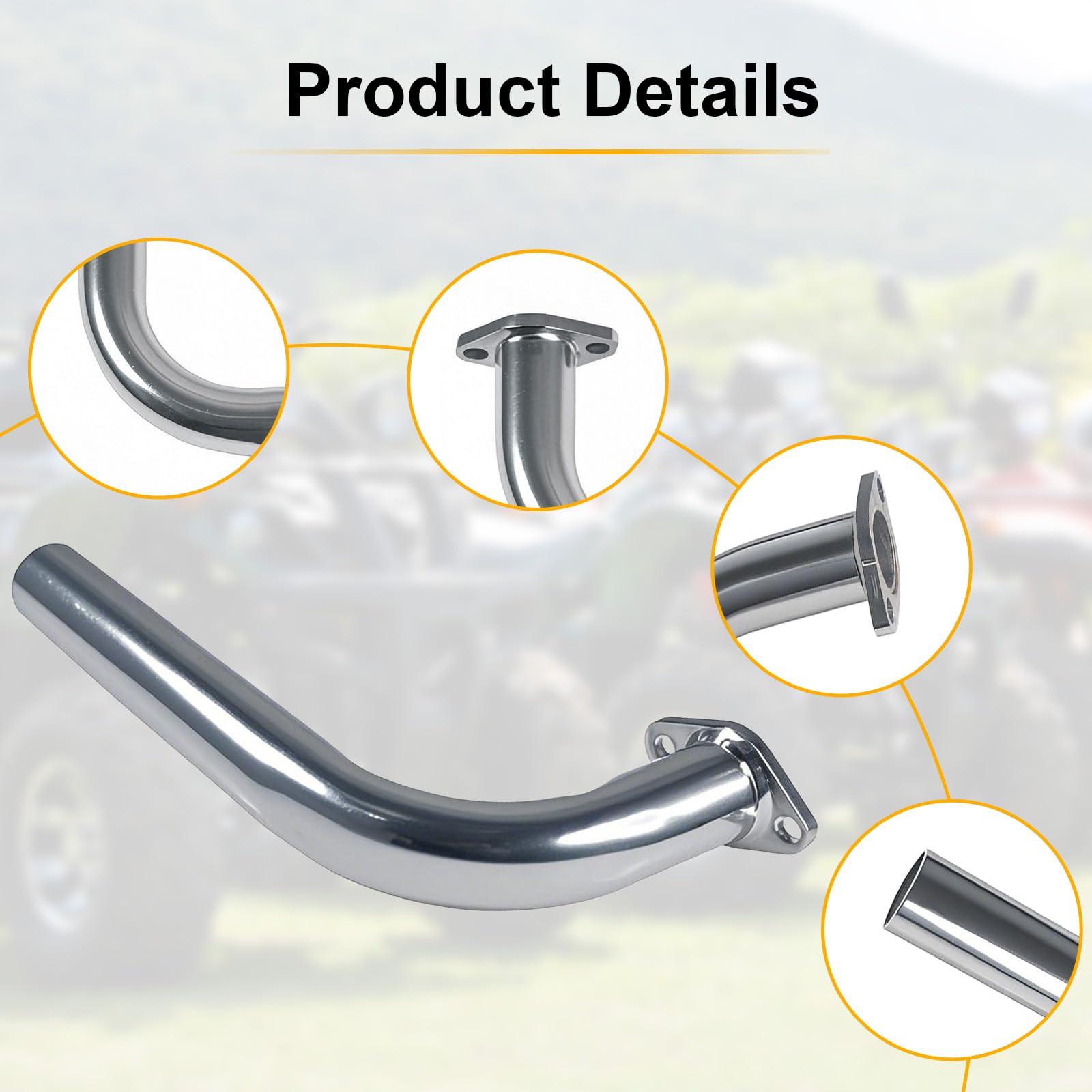 Gucididak exhaust header pipe with screws and gasket ready for mounting.