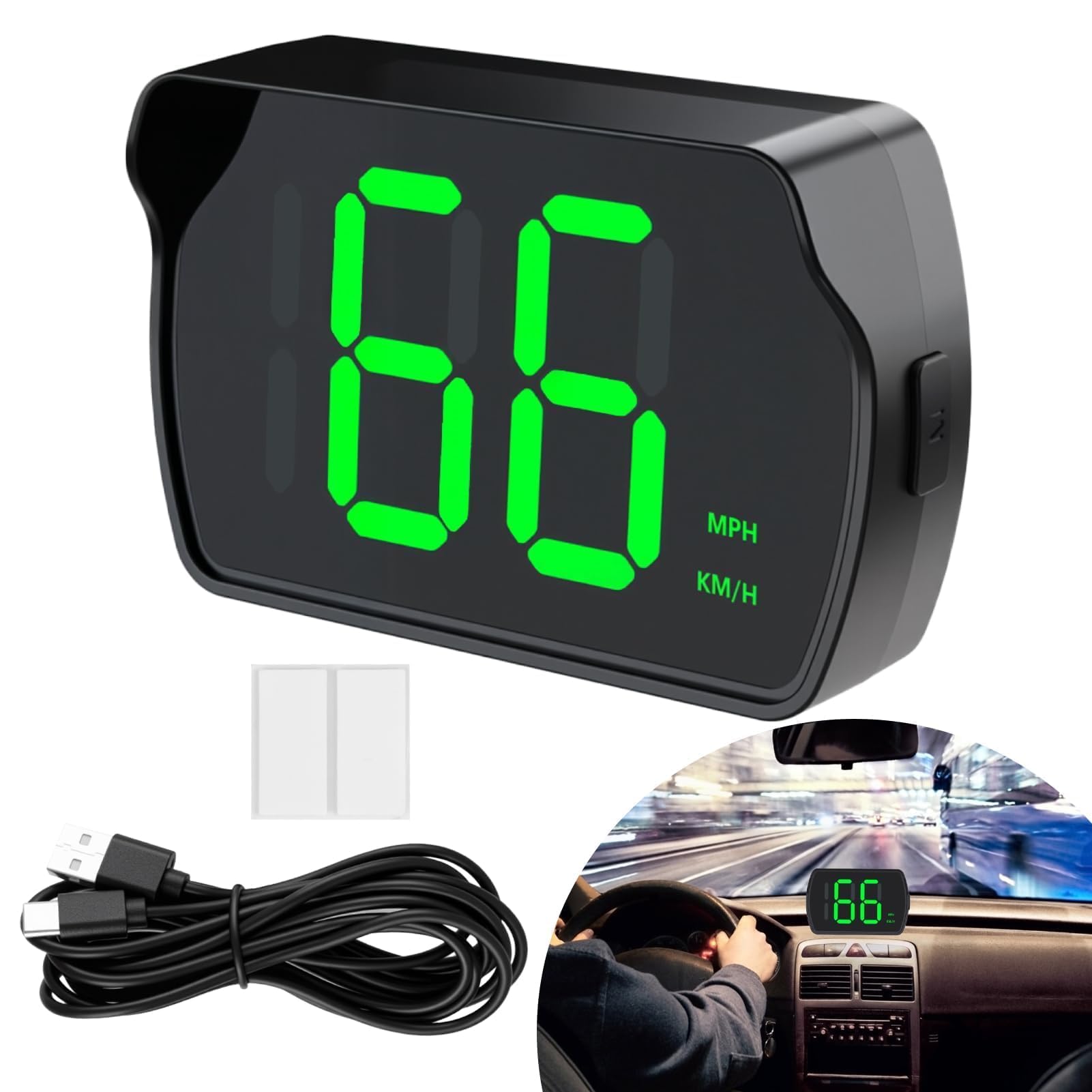 GUGUMO display adapts brightness for day and night driving conditions.