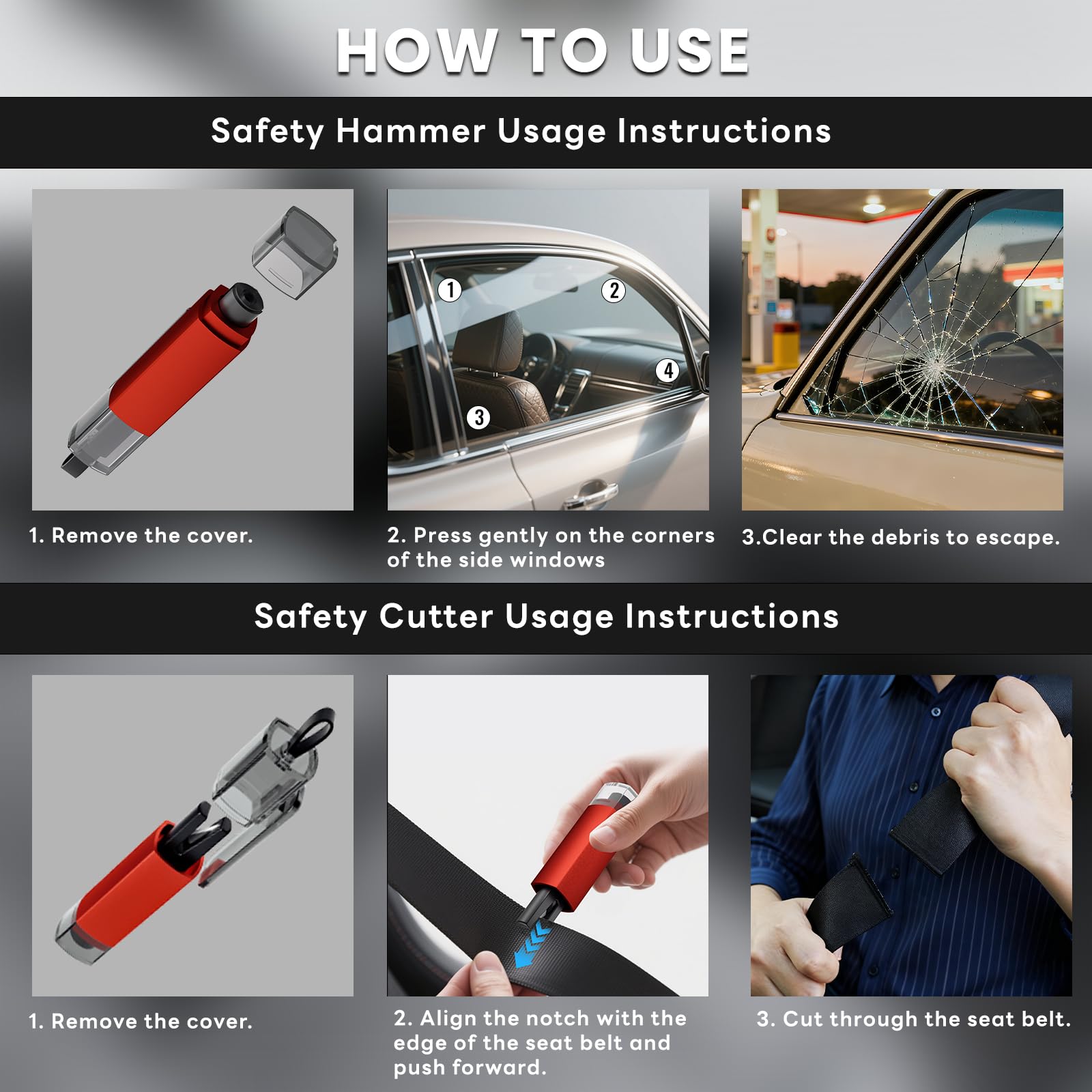 Guistekno emergency kit packaging highlights four-piece readiness for vehicles.
