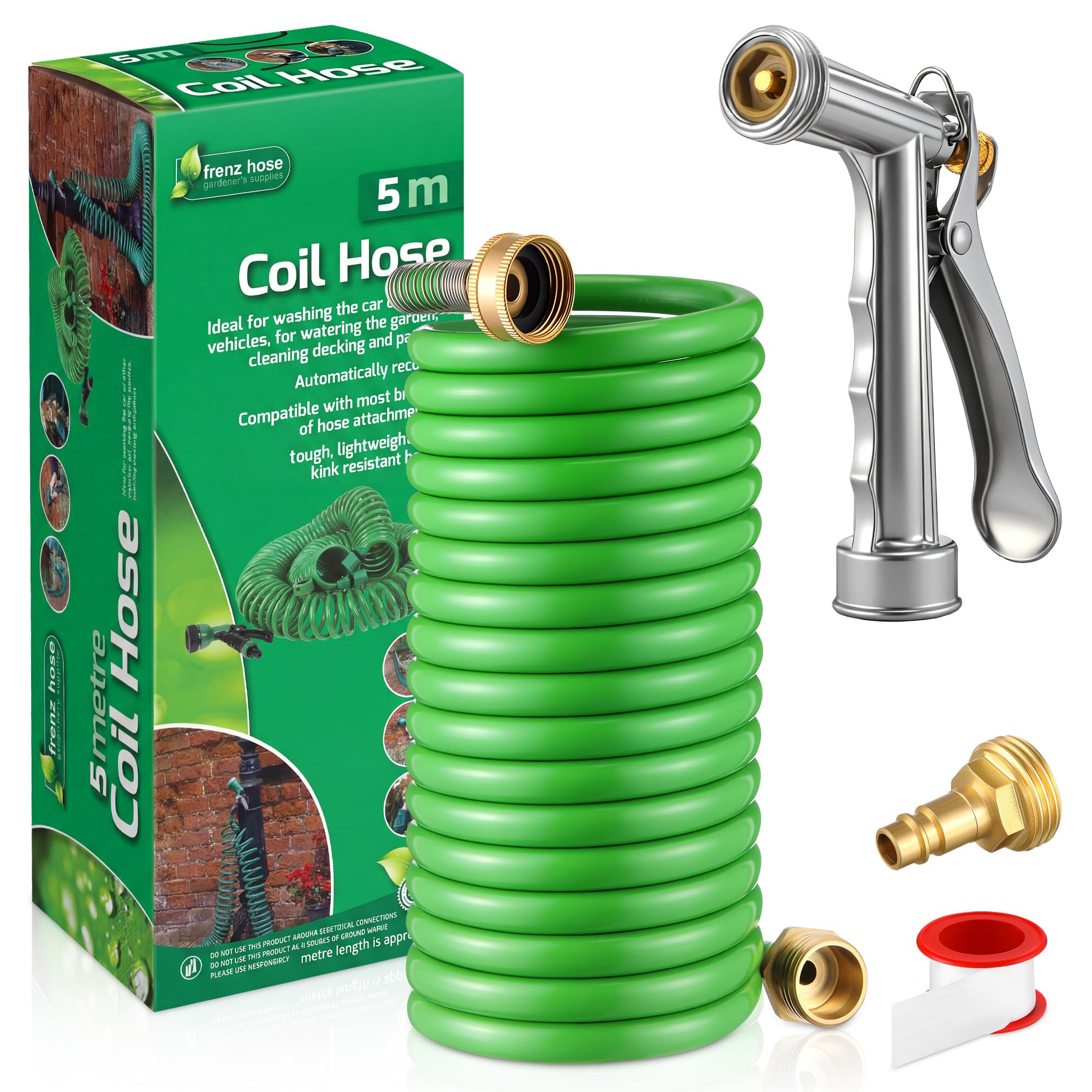 Gulfmew RV exterior shower hose in compact coil shows easy storage and space-saving design