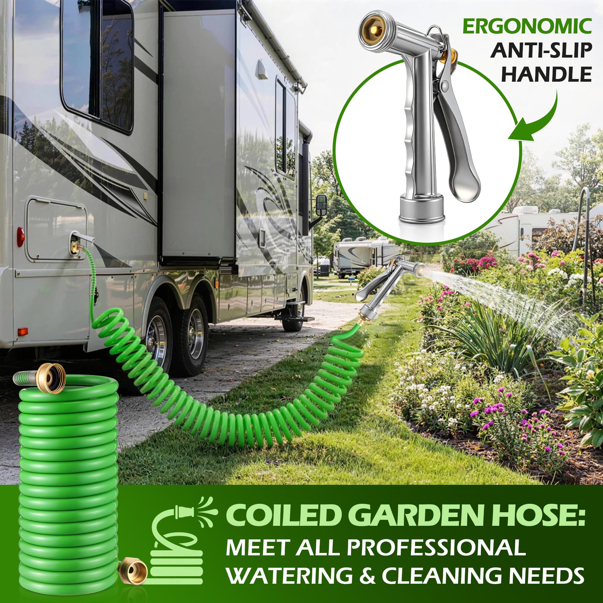 Gulfmew dual connection adapts to RV quick connect and garden faucets