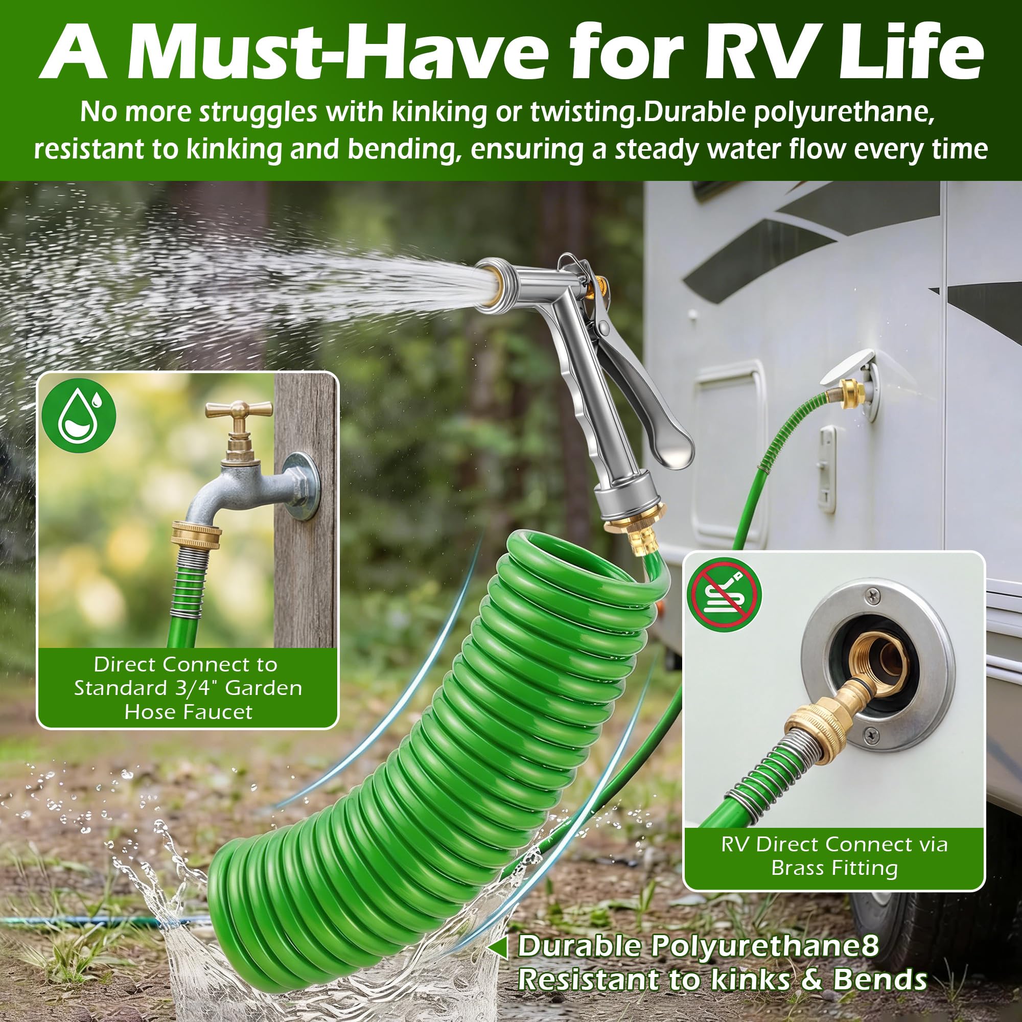 Gulfmew polyurethane hose resists kinks for smooth water flow on camping trips