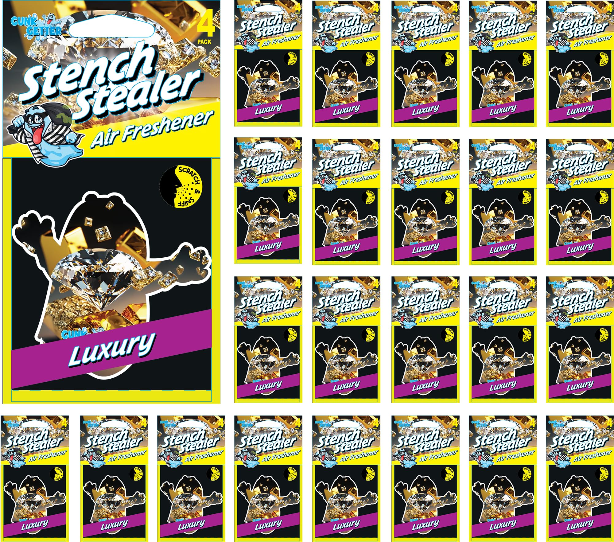 Gunk Getter 96-pack car air fresheners in packaging for long-lasting fragrance