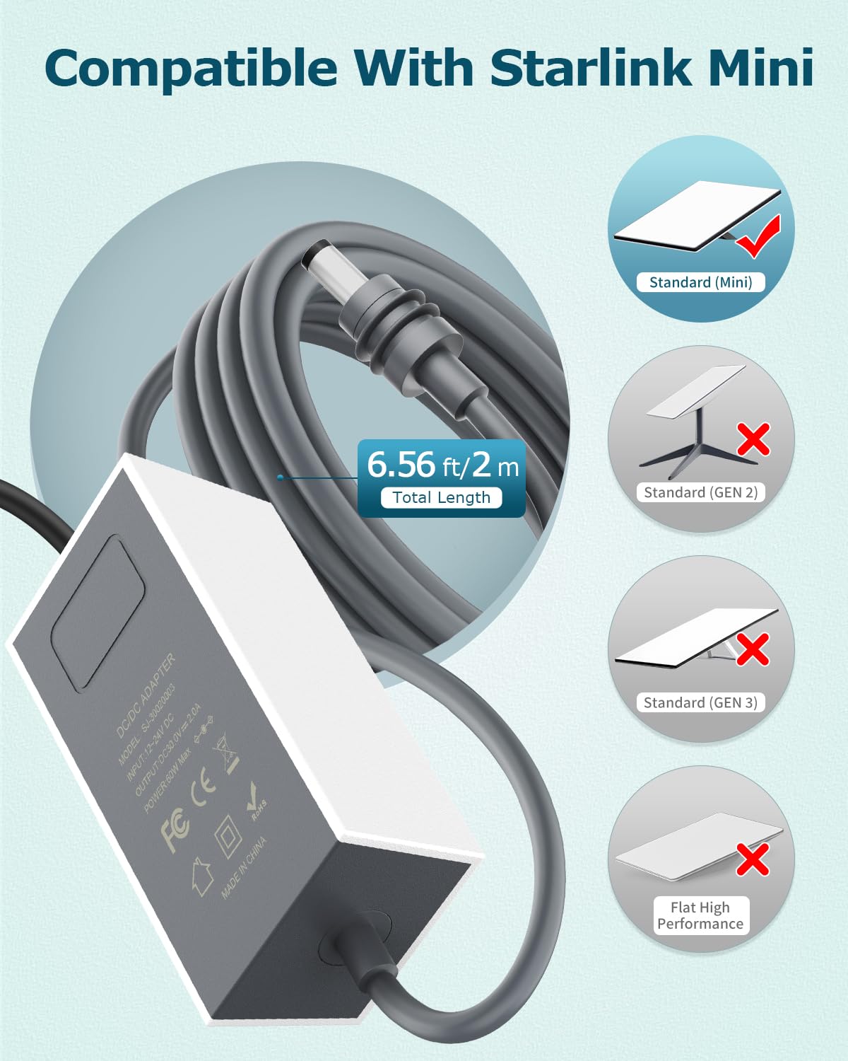 Gunovy Starlink Mini waterproof DC cable for outdoor setups.