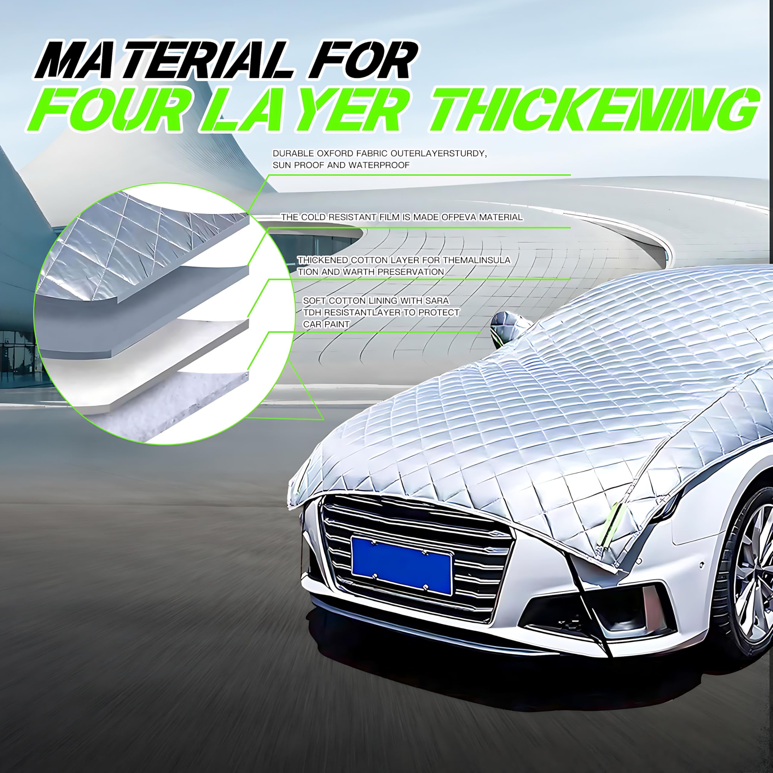 GUOPKXF Hail Protector 360-degree windproof hem keeps the cover secure.
