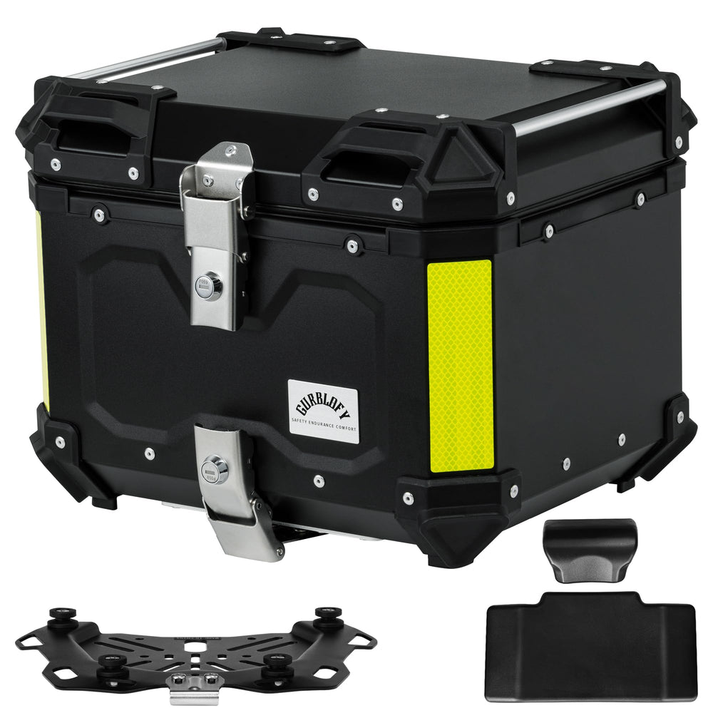 Gurblofy 45L top case with aluminum shell for durable motorcycle luggage.