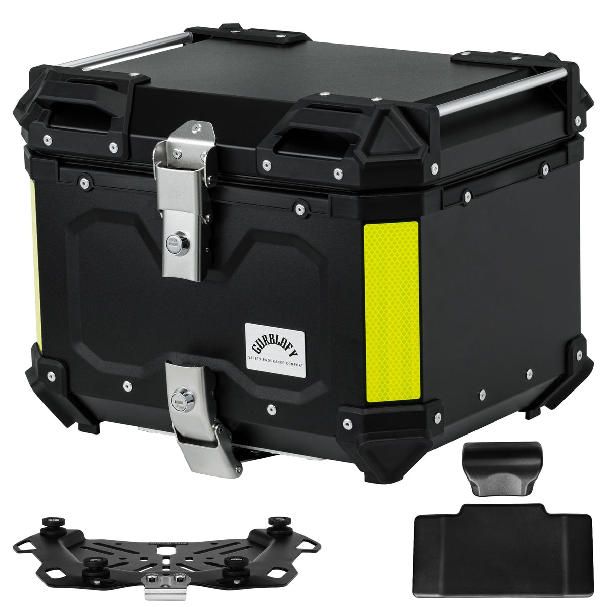 Gurblofy 45L top case with aluminum shell for durable motorcycle luggage.