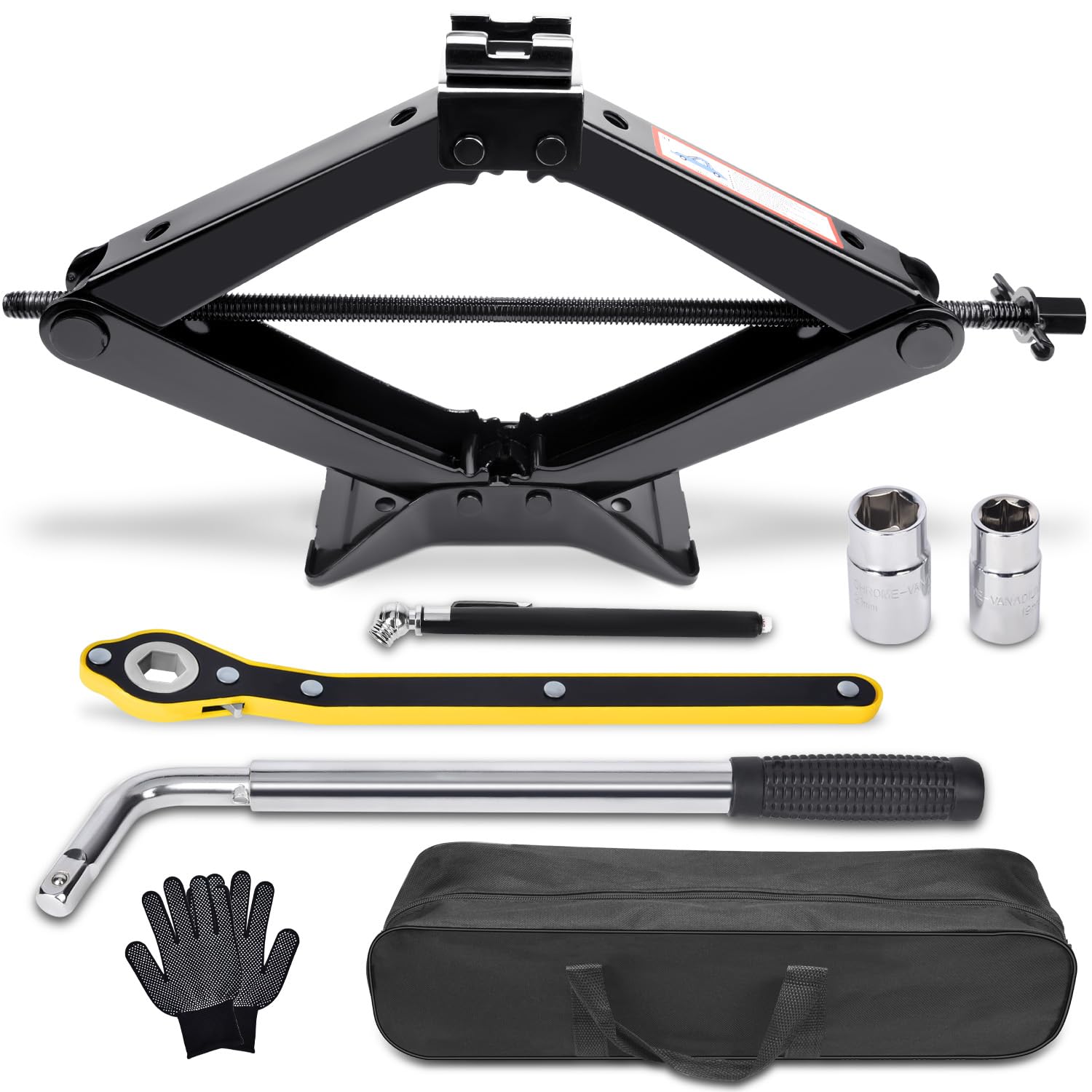 Gurduenon scissor jack 3-ton lifting action for roadside tire changes