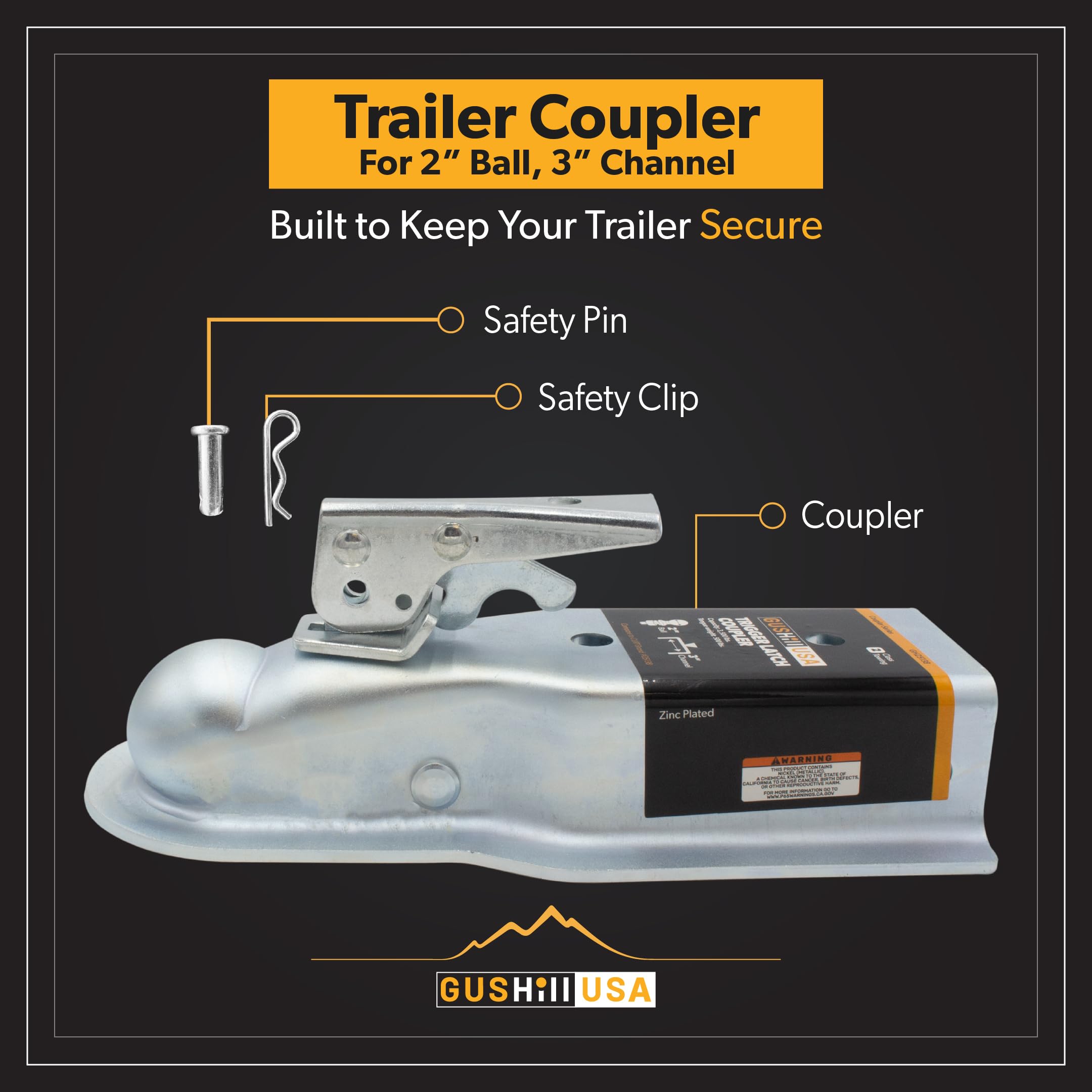 GusHill GH25138 trigger-latch secure coupling with safety pin option