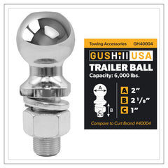 GusHill GH40004 chrome trailer hitch ball with a 2-inch diameter for secure towing