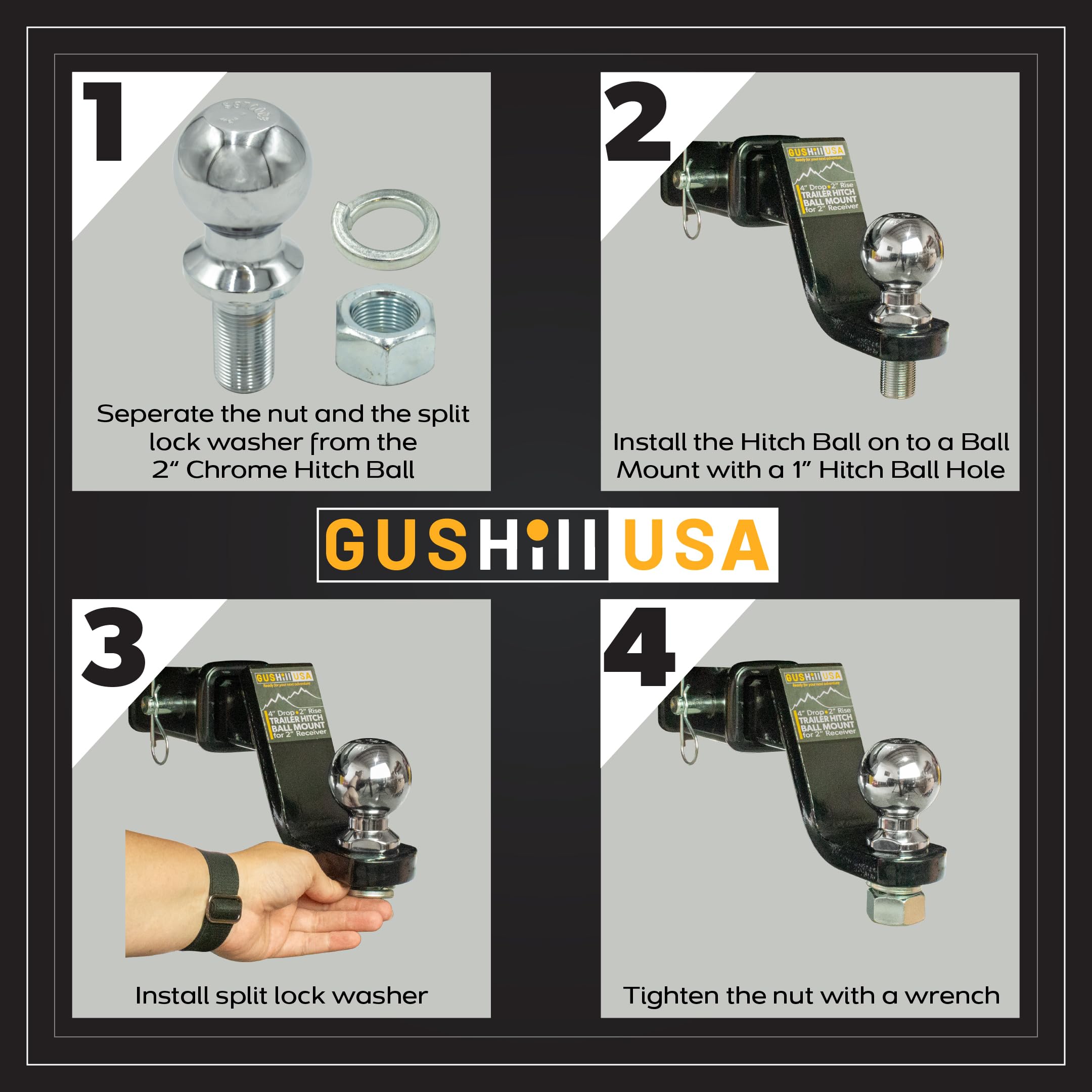 GusHill GH40004 installation hardware includes a zinc-nut and lock washer for easy setup