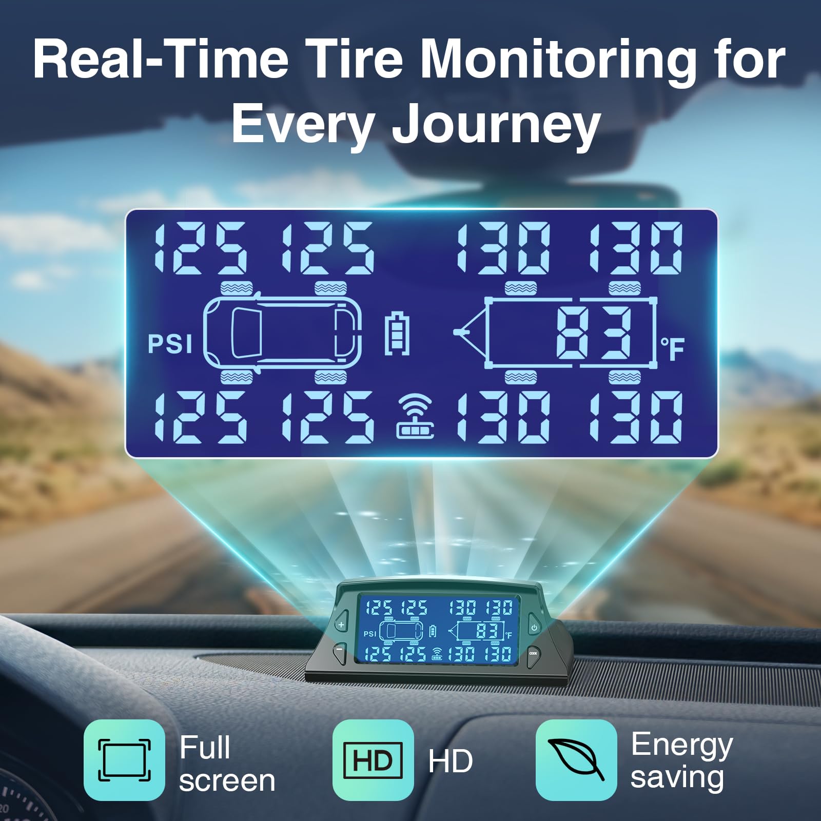GUTA GT40 LCD display close-up showing tire status at a glance.