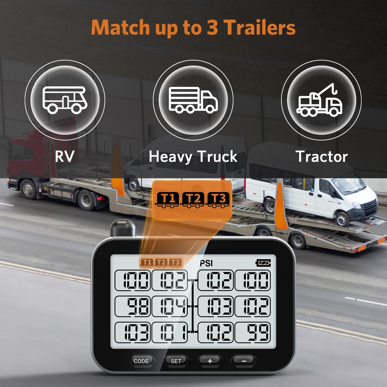 GUTA TPMS multi-tire view across trailers for quick checks
