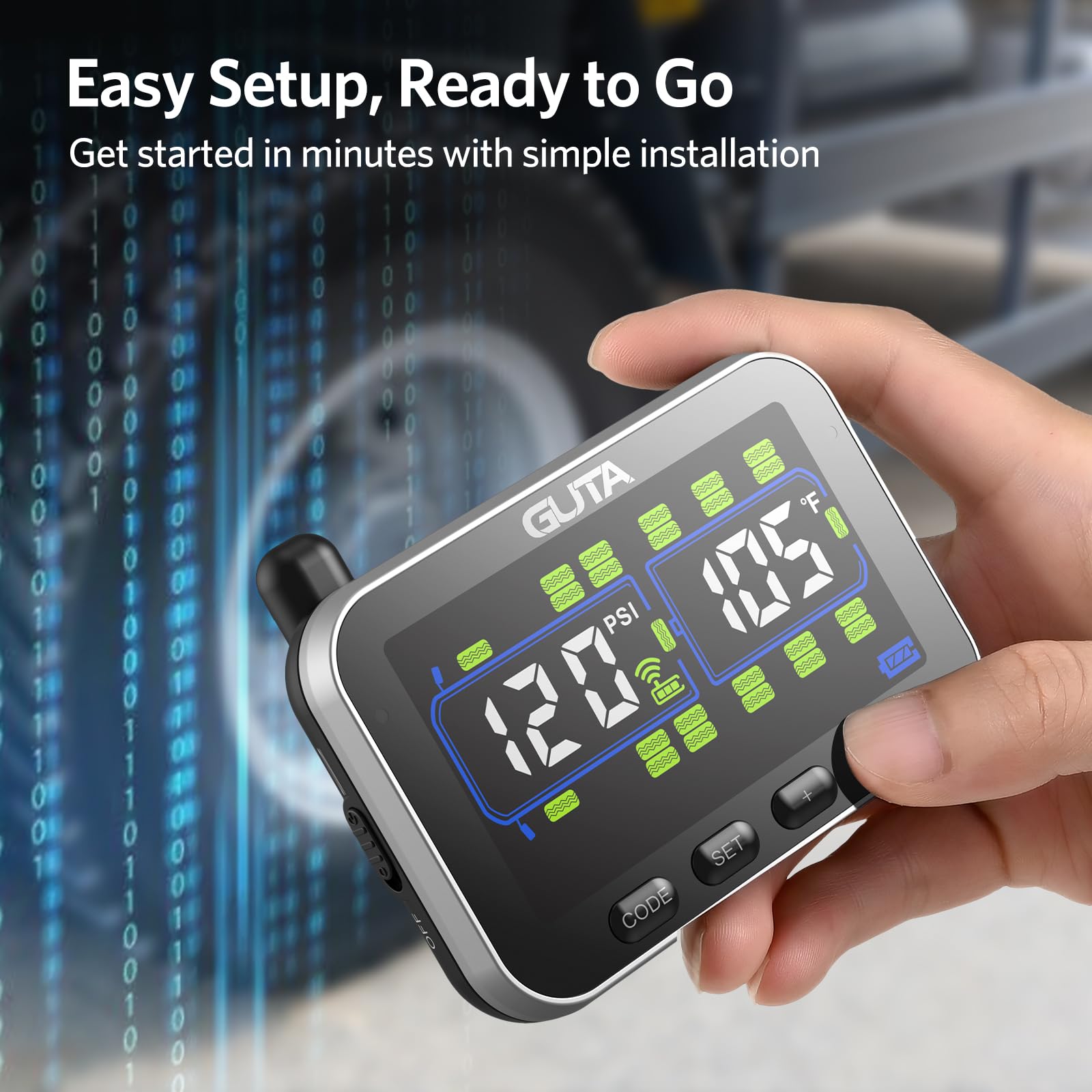 GUTA trailer TPMS pressure range from 0 to 188 PSI for RV tires.