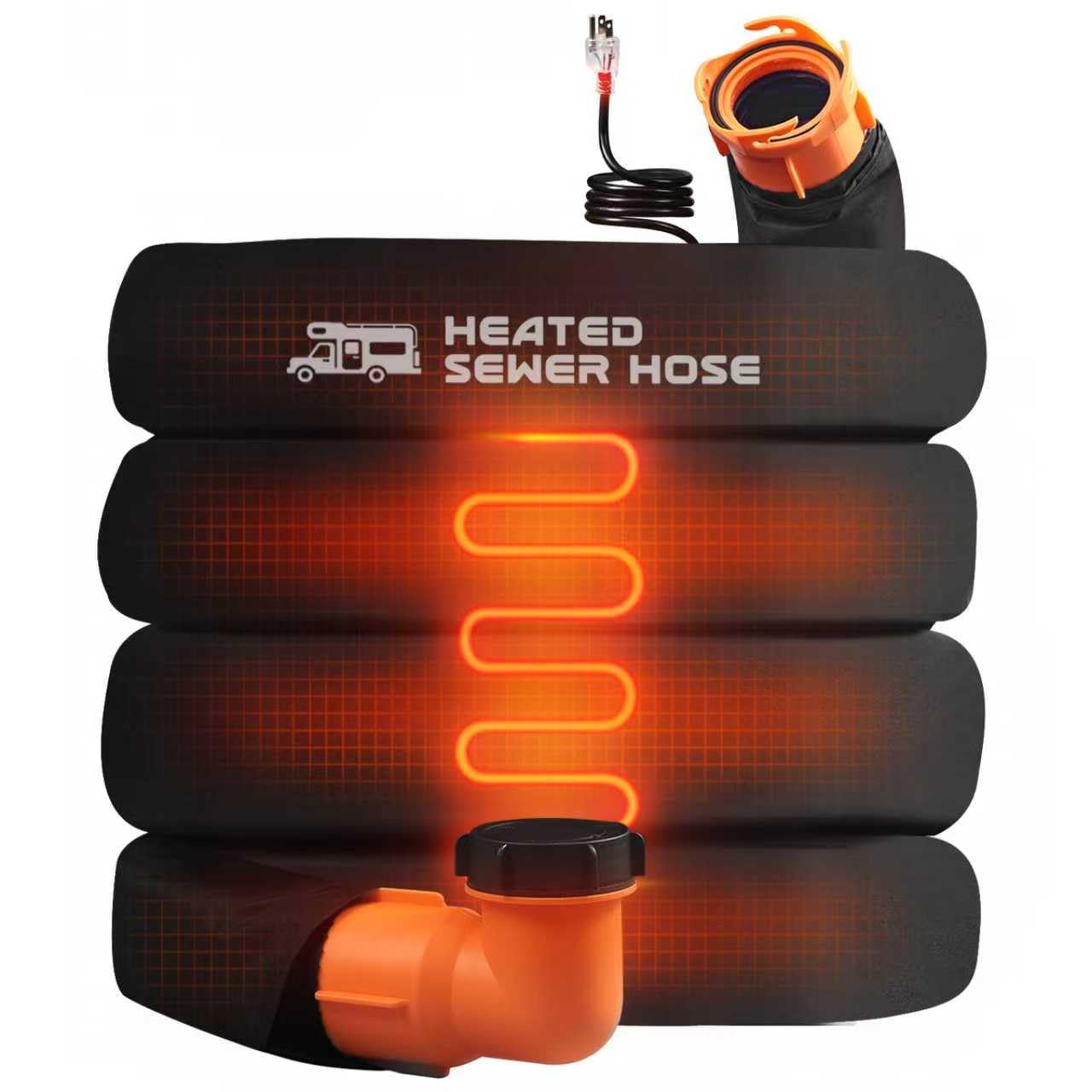 GUWELL 15ft sewer hose with heated sleeve for cold-weather RV use