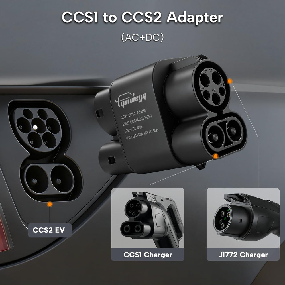 GUWIEYG CCS1 to CCS2 adapter featuring compact housing for easy installation.