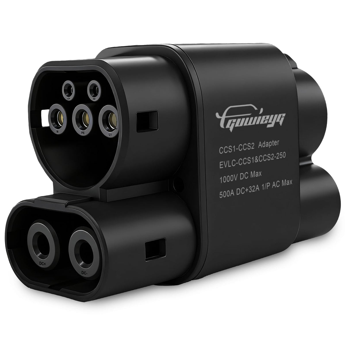 GUWIEYG CCS1 to CCS2 adapter with secure DC connection for CCS2 EVs.