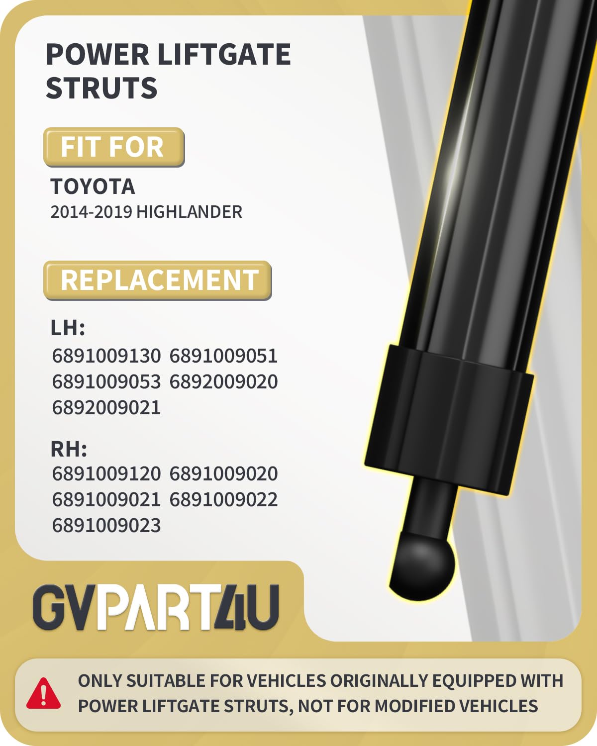 GVPART4U power liftgate struts right Highlander 2014-2019 for easy opening