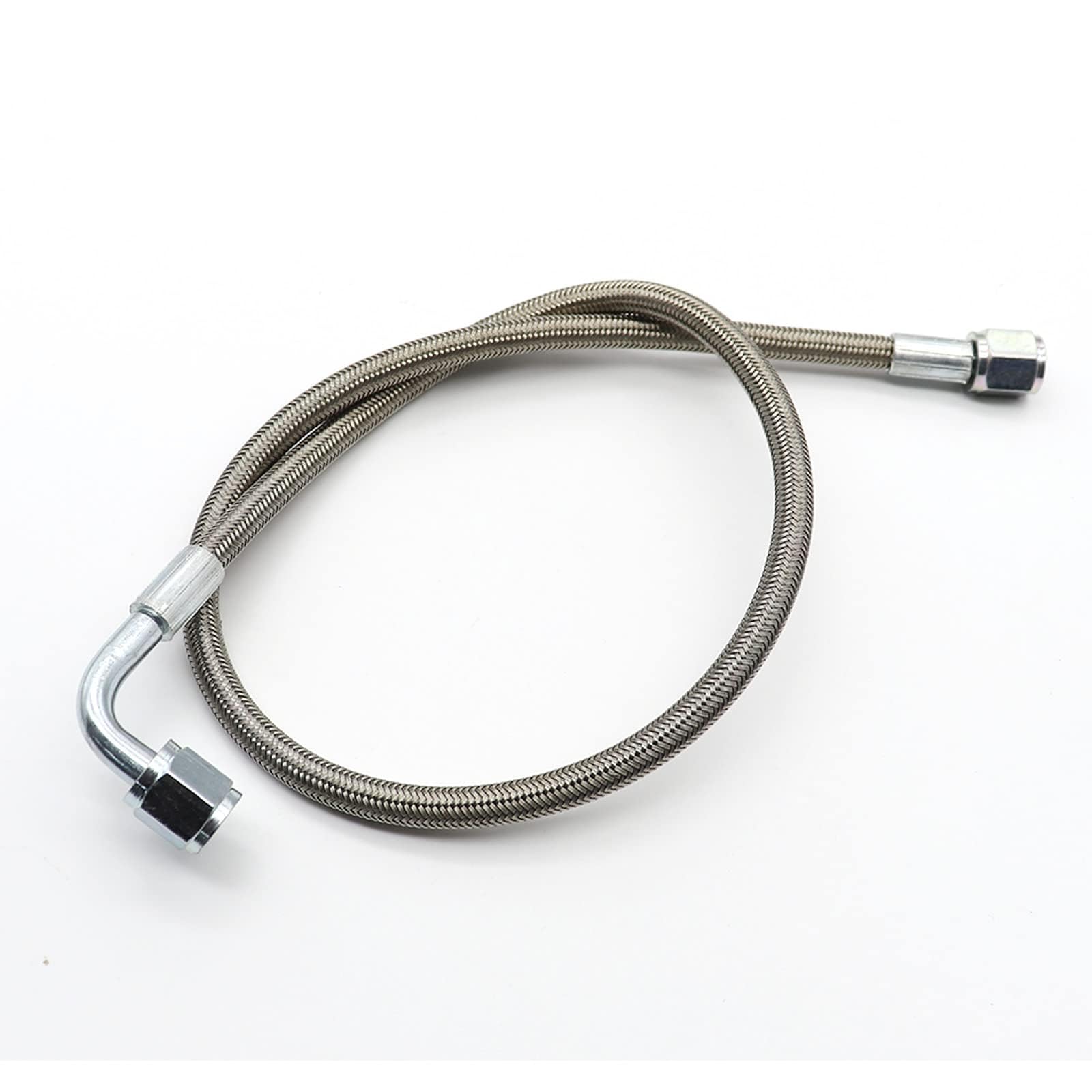 GXARTS 24-inch billet steel braided oil feed line for durable turbo installations.