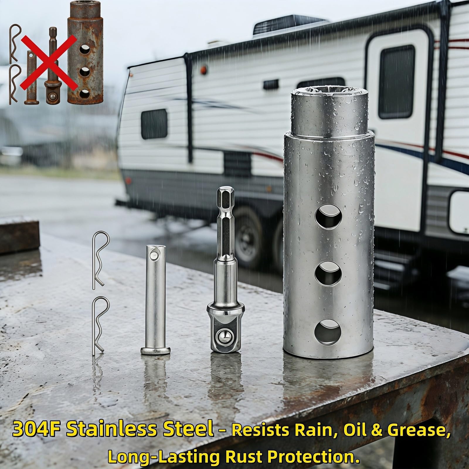 GXZZ trailer jack drill adapter with cotter pins ready for mounting