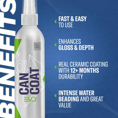 Gyeon CanCoat EVO spray action shows quick wipe-on gloss across surfaces.