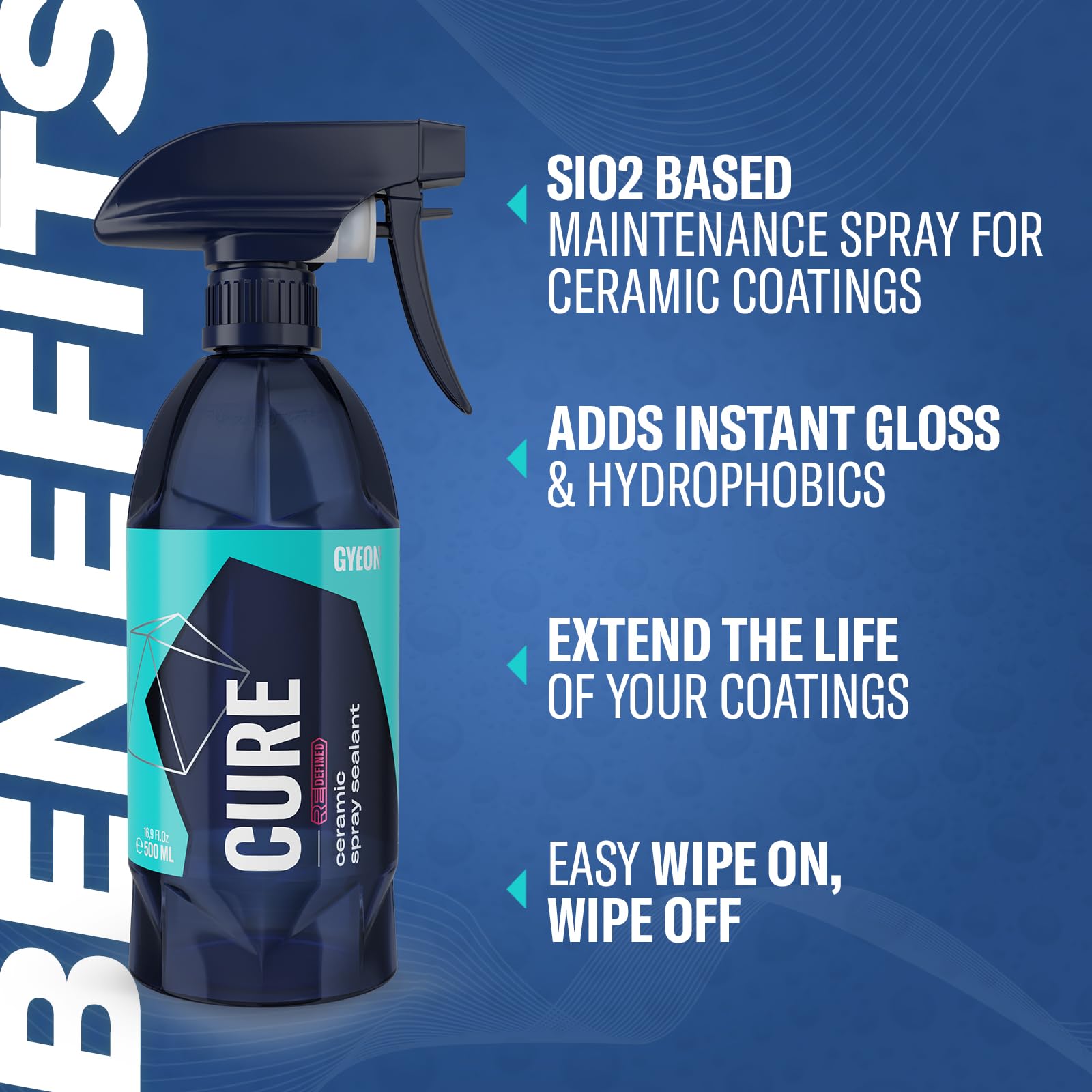 Gyeon Cure hydrophobic beading on painted surfaces for water repellency.