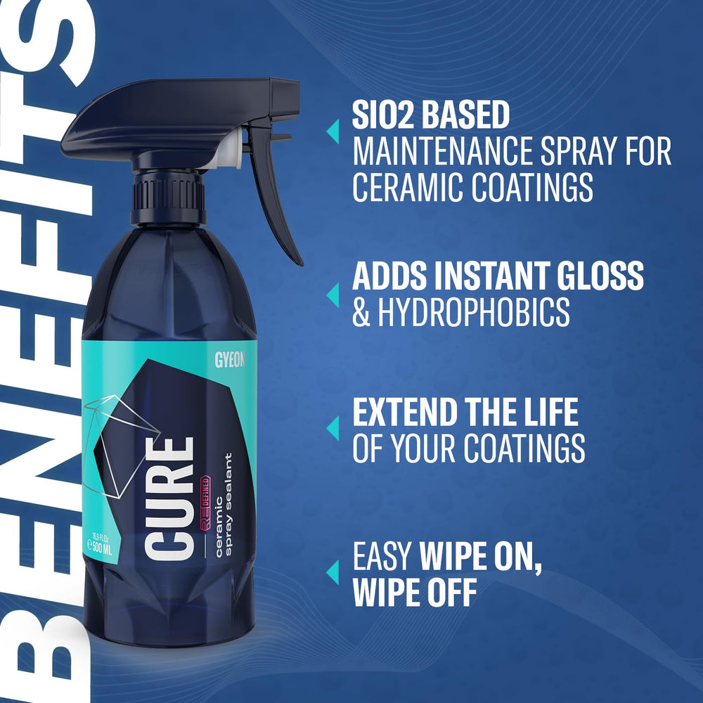 Gyeon Cure hydrophobic beading on painted surfaces for water repellency.