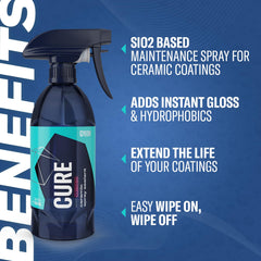 Gyeon Cure hydrophobic beading on painted surfaces for water repellency.