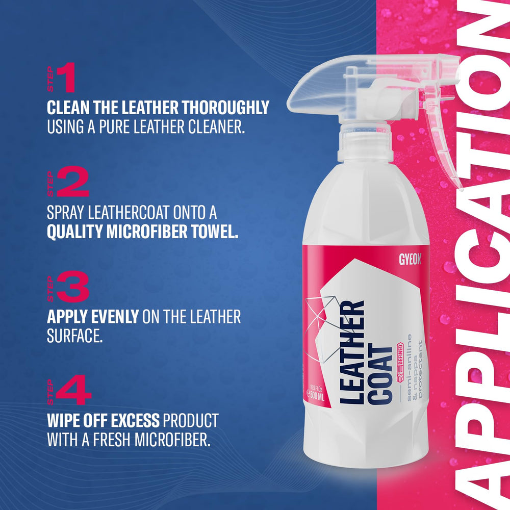 Gyeon Leather Coat reduces dye transfer from clothing for cleaner upholstery.