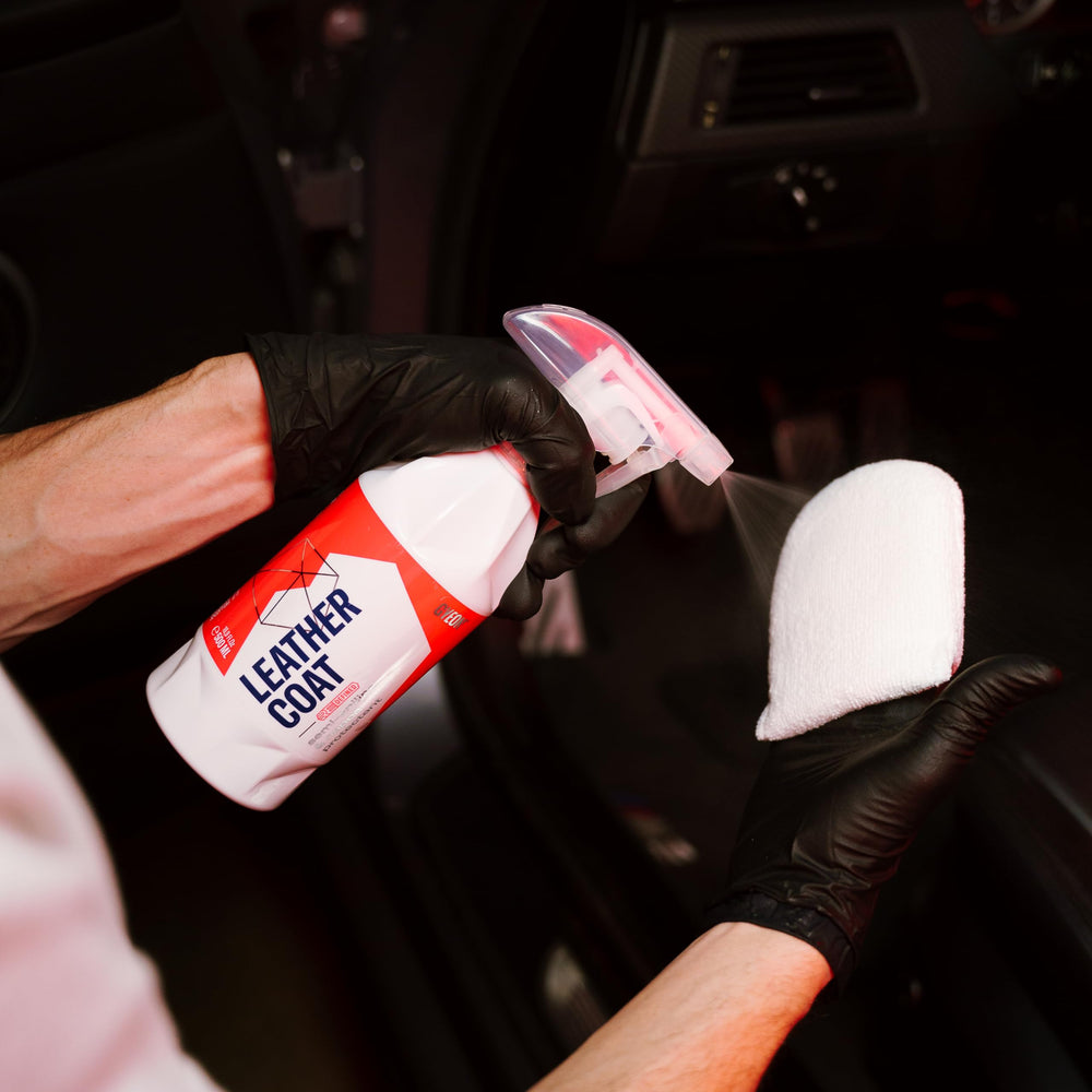 Gyeon Leather Coat makes water bead on treated leather for easier cleanup.