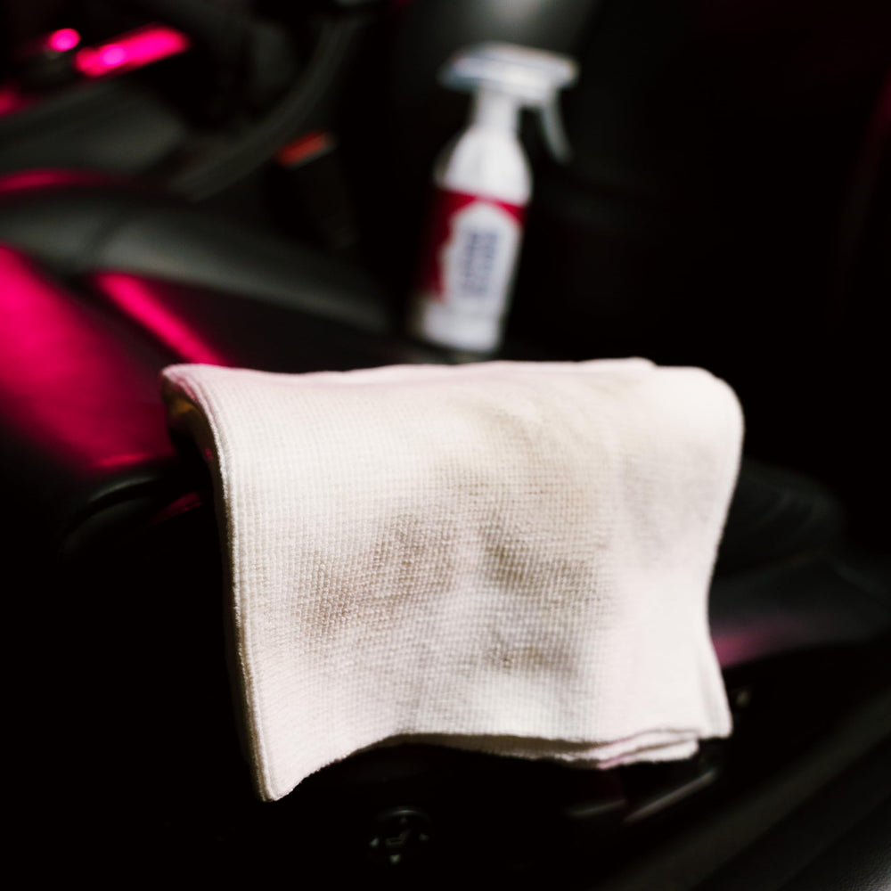 Gyeon LeatherCleaner leather before cleaning reveals hidden oil and dirt.