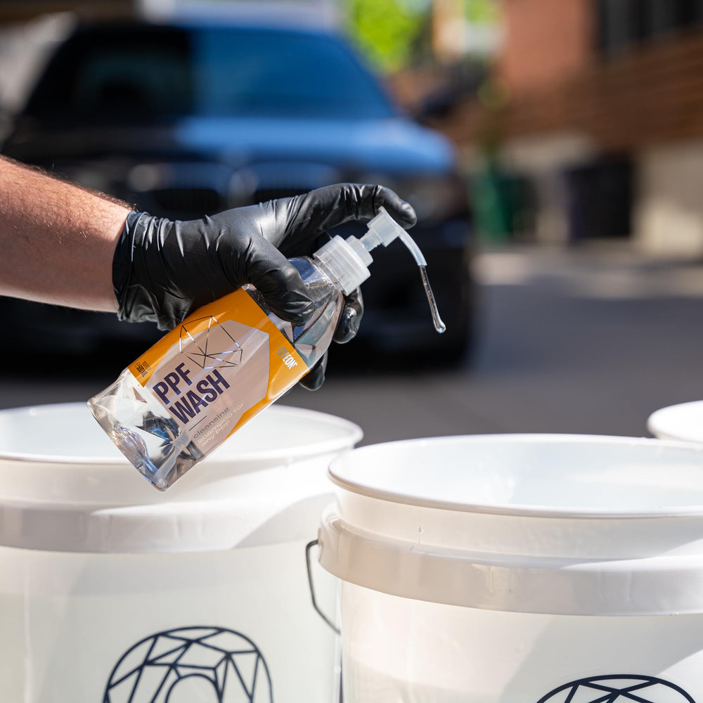 Gyeon PPF Wash on a wheel setup with foam for gentle decon and shine