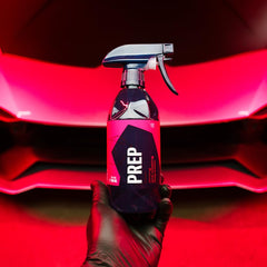 Gyeon Prep Redefined application on car panel showing surface cleansing