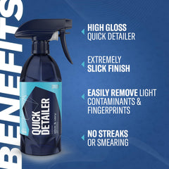 Gyeon Quick Detailer on glass enhances clarity and water beading for streak-free visibility.