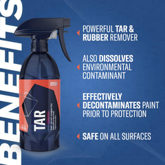 Gyeon Tar Remover removes adhesive residues from exterior trim.