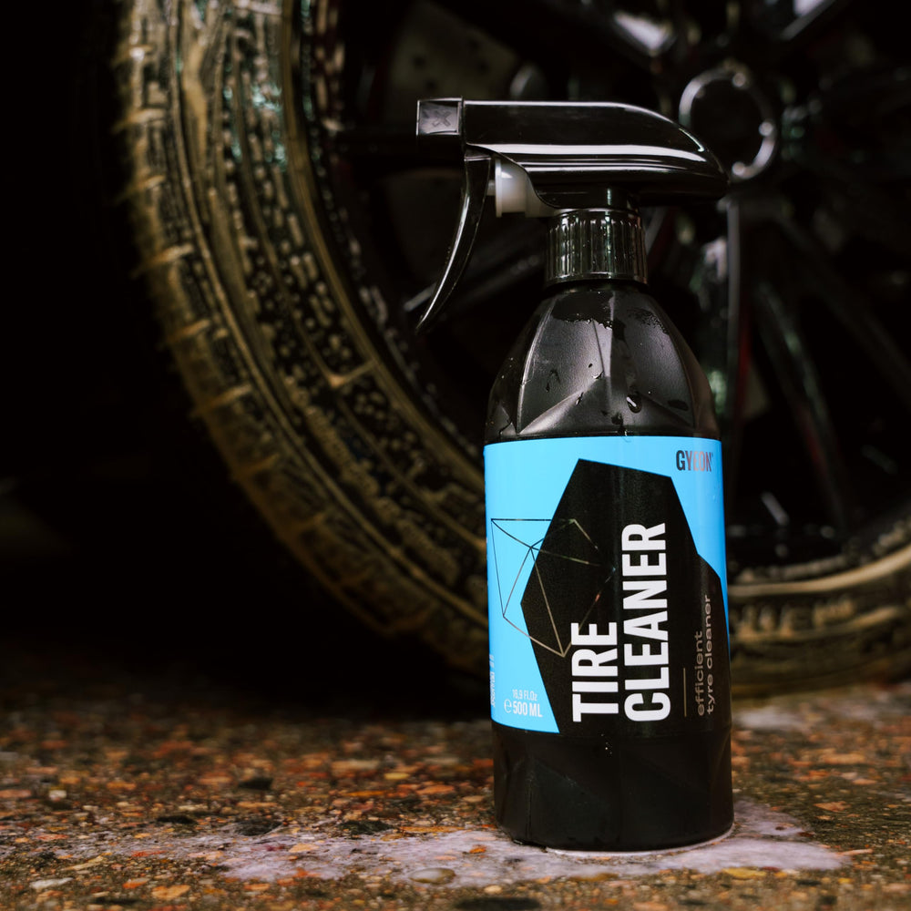 Gyeon Tire Cleaner restores tire appearance with clean rubber base