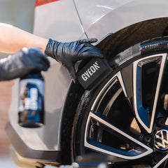 Gyeon Tire Express Satin Finish tire surface after treatment shows renewed look.