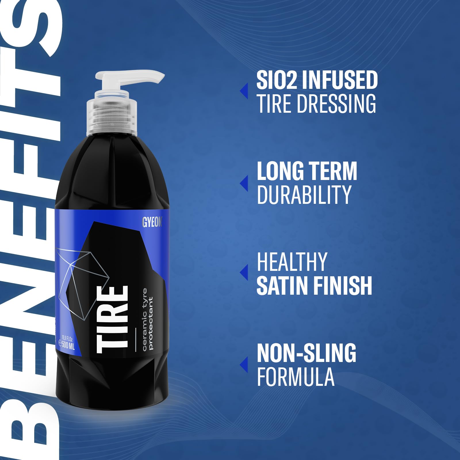 Gyeon SiO₂ gel forms a hydrophobic barrier that repels water and grime.