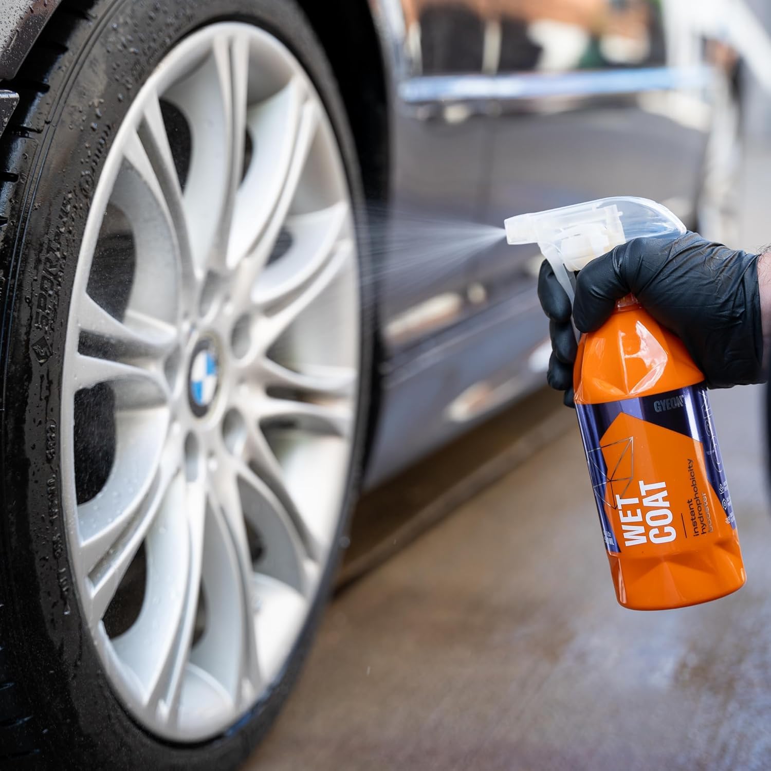 GYEON Wet Coat applied on paint and glass for quick protection.