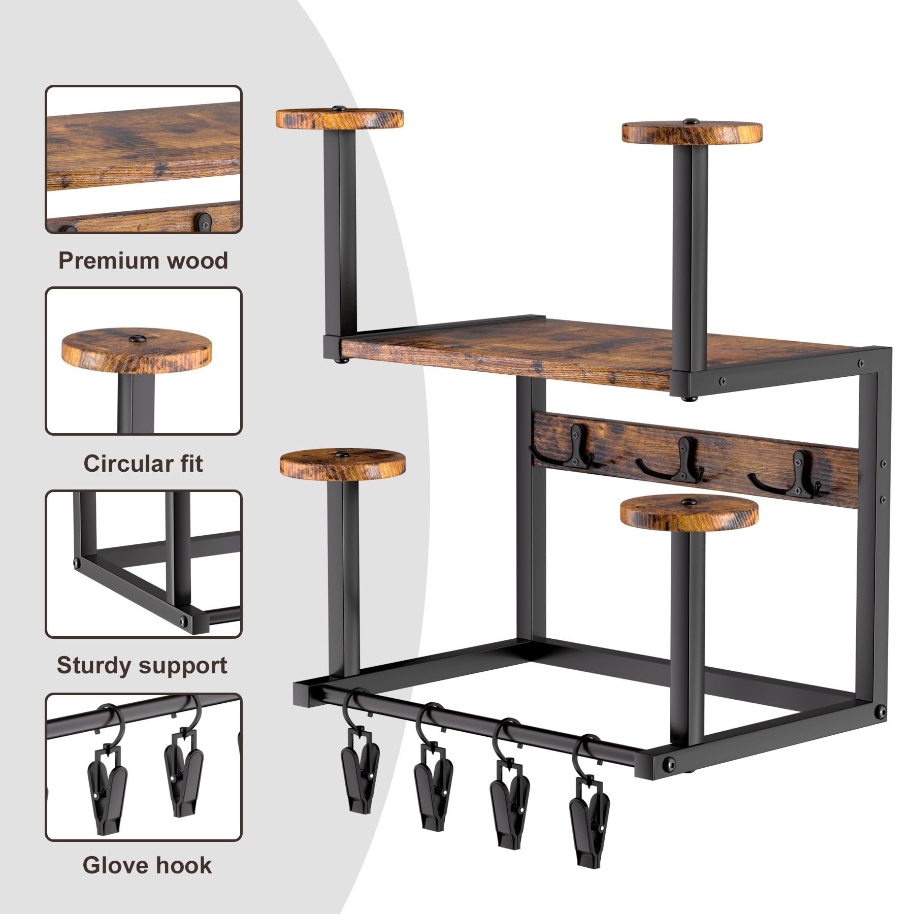 GYJZIFW iron frame helmet organizer showcasing sturdy construction