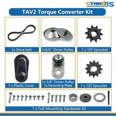 GYMMEDS torque converter with two sprockets for multiple chain sizes.