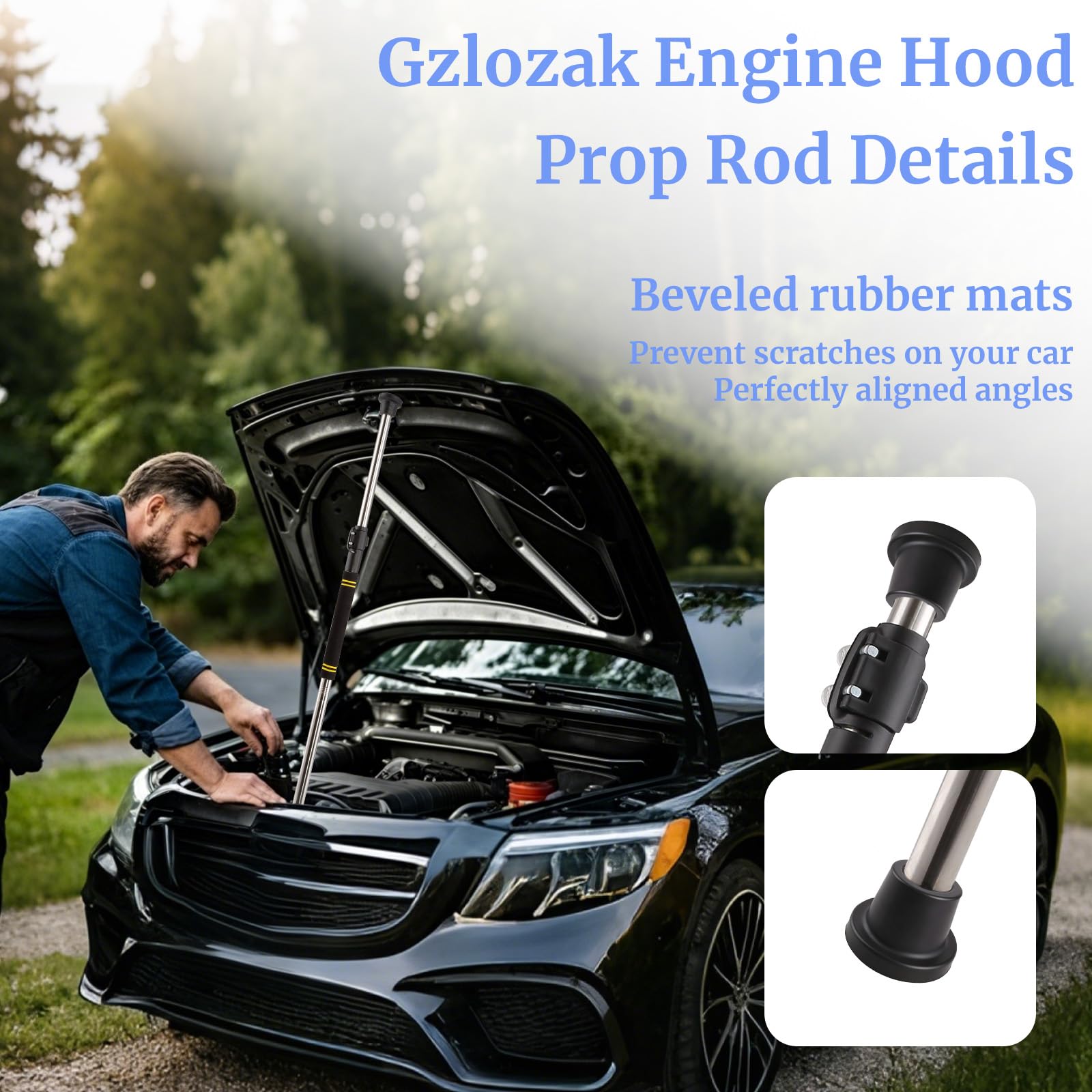 Gzlozak hood prop rod two pads installed for secure setup