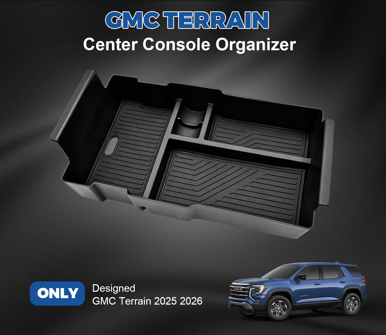 GZSH armrest-storage-box with rubber liners keeps items from sliding during drives.