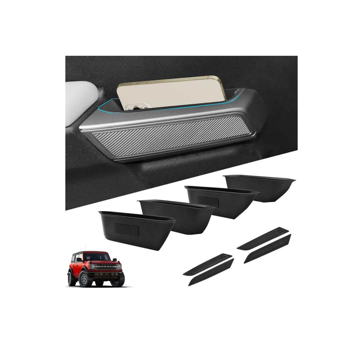 GZSH Bronco door handle storage box front view adds extra space for small items.