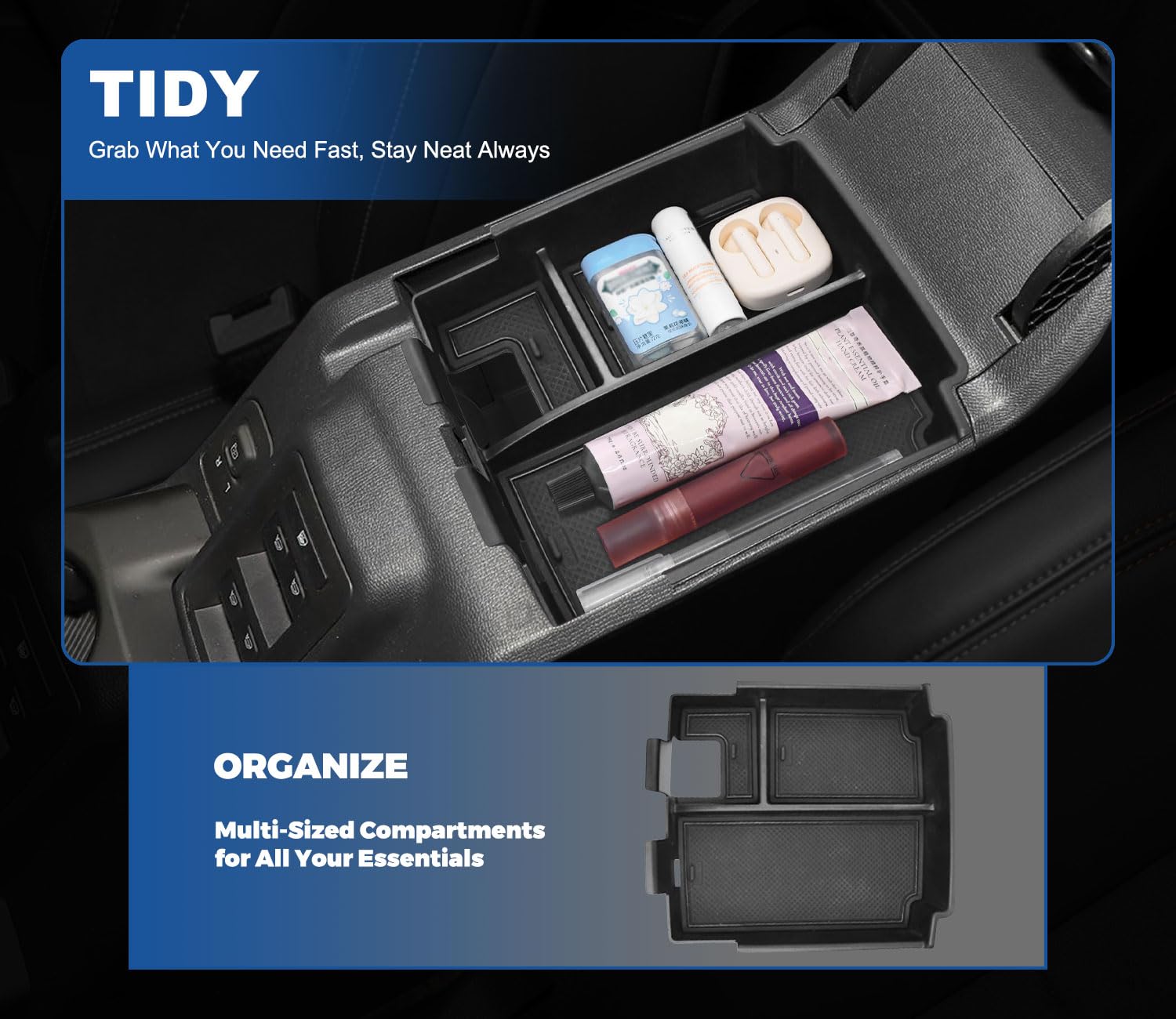 GZSH center-console with power outlet cut-out for convenient charging on the go.