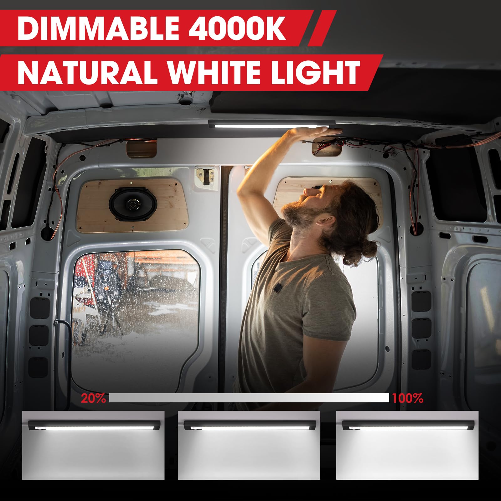 GZV 12V LED light bar interior RV setup with warm 4000K ambiance